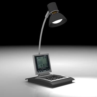 Minimalist black desk lamp with electronic clock 3D model 662039310p0