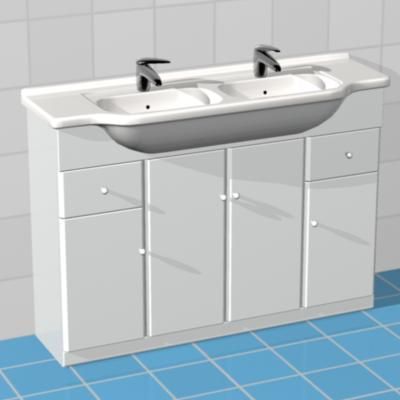 Modern double sink with white boxes 3D - model CAD symbol sink10