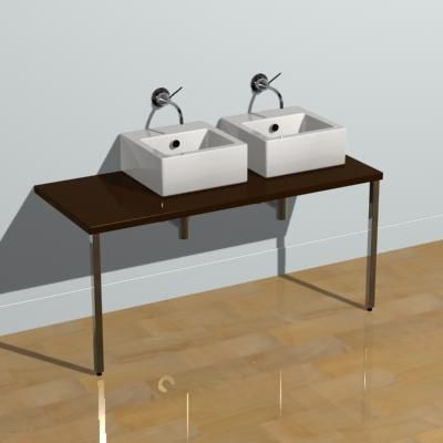 Double square sink and washing table CAD 3D - model symbol sink20