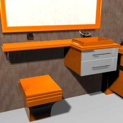 Orange rectangular sink high-tech 3D model sink51